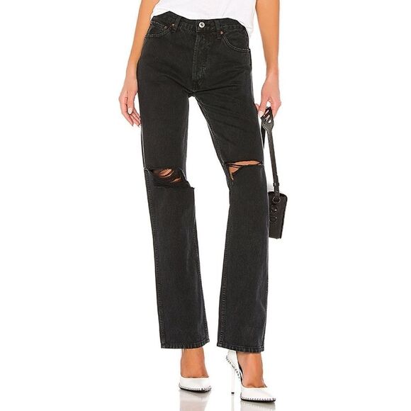 RE/DONE Originals High Rise Loose in Washed Black With Rips - Picture 1 of 14